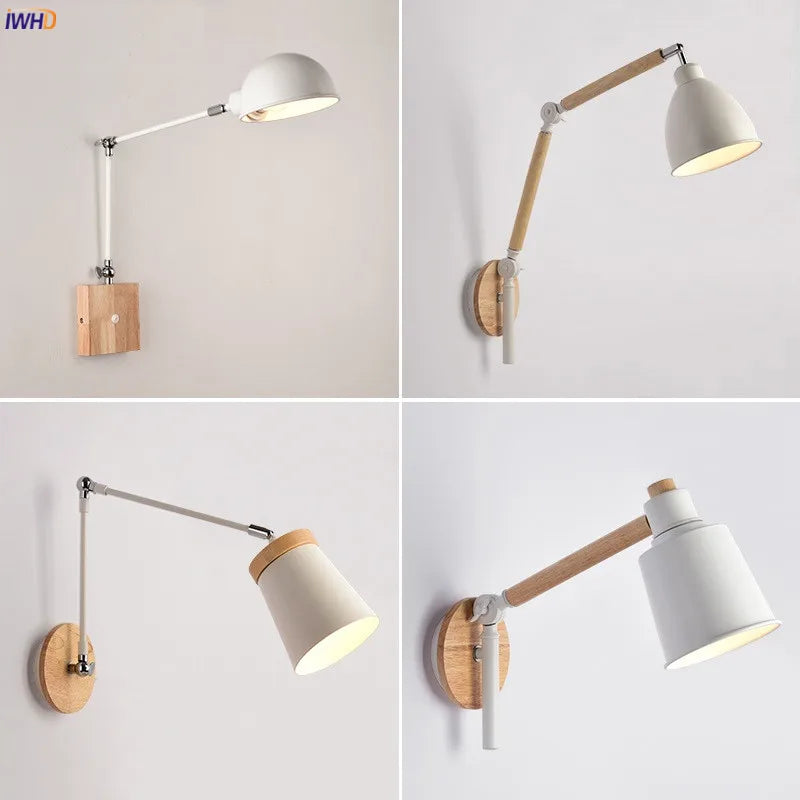 Wooden Nordic Modern LED Wall Light Fixtures Living Room Bathroom Swing Long Arm Wall Lamp Beside Wandlamp Aplique De Pared