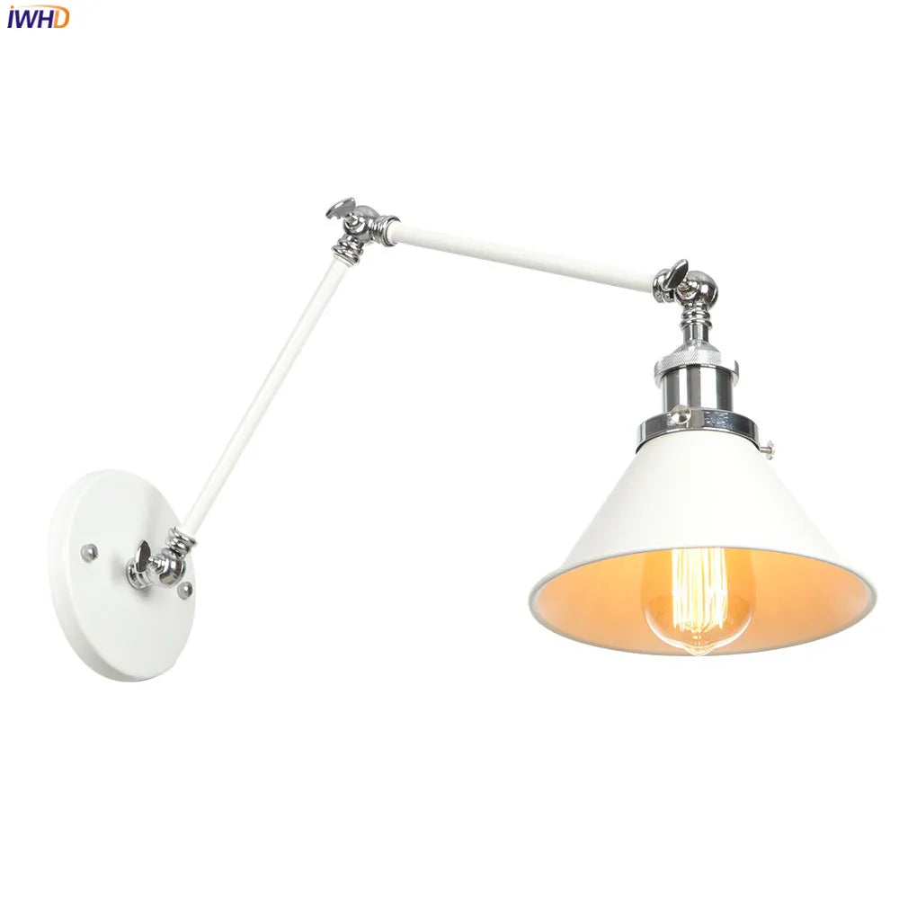 White Long Arm Vintage Wall Lamp Beside Bedroom Living Room Edison Loft Industrial Style Retro Wall Lights Fixtures LED