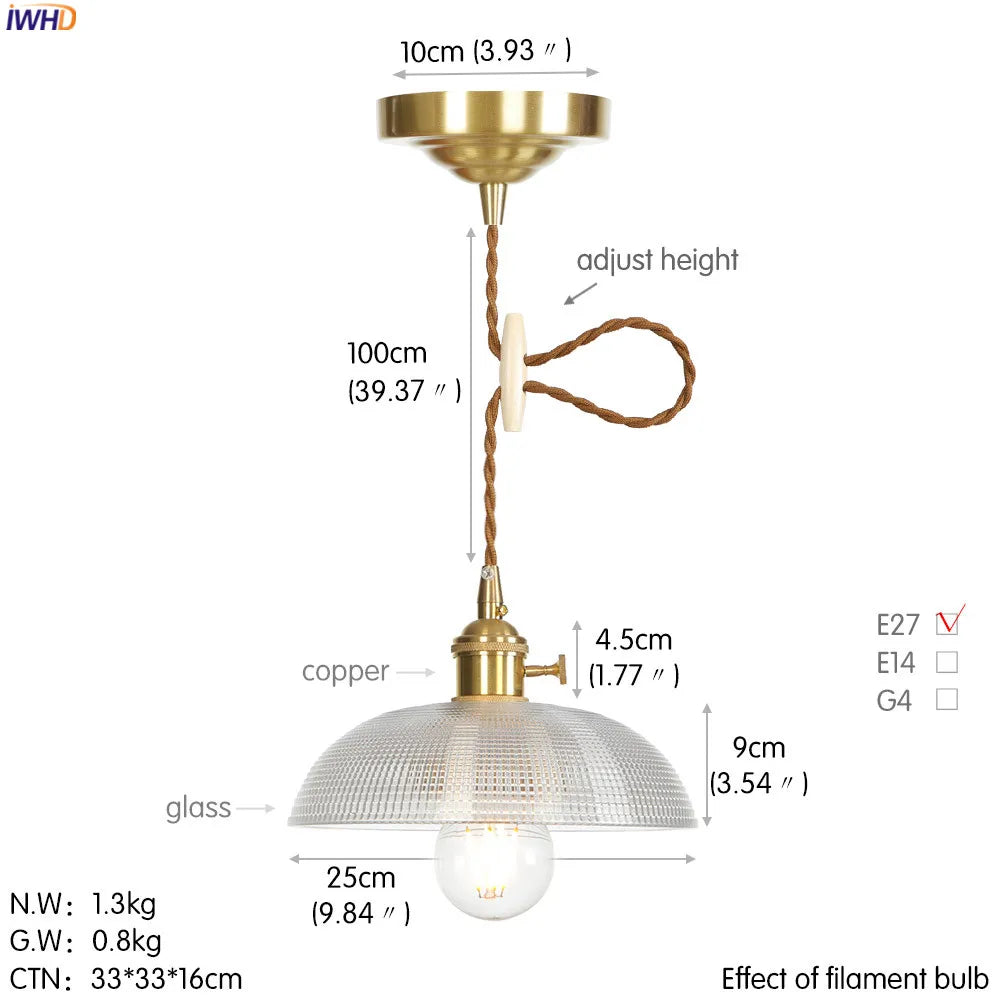 Nordic Style Edison LED Pendant Light Dinning Room Loft Industrial Decor Hanging Lamp Copper Glass Pendant Lights Hanglamp