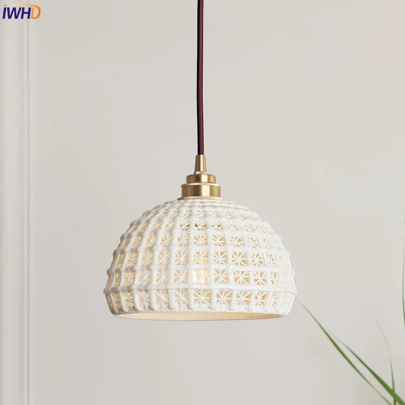 Japanese Nordic Style Modern Pendant Lights Fixtures Dinning Living Room White ceramics Hanging Lamp Lamparas Vintage