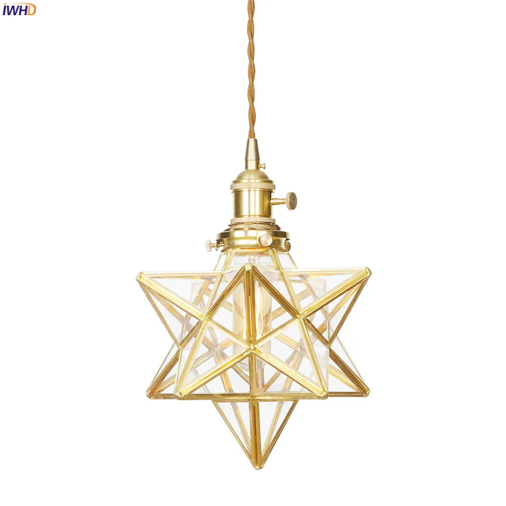 American Country LED Pendant Lamp Dinning Living Room Light Nordic Style Star Copper Glass Pendant Lights Fixtures Hanglamp