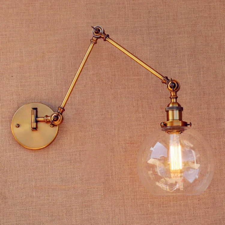 Brass Glass Ball Vintage Wall Lights Fixtures Edison Swing Long Arm Wall Light Loft Industrial Wall Lamp Wandlamp Lamparas Pared