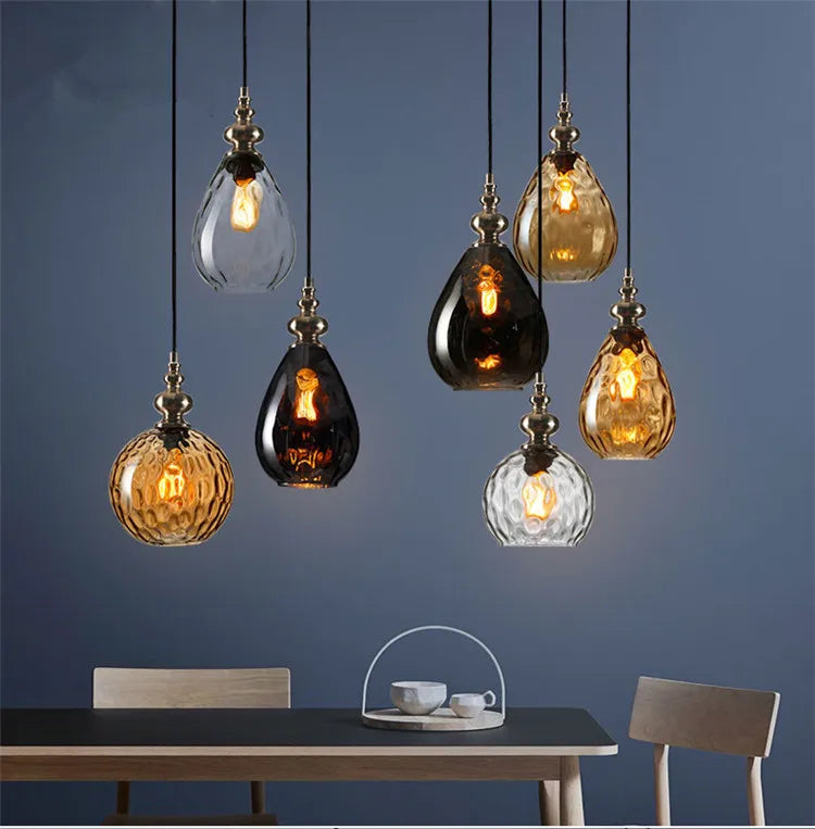 Nordic Glass Vintage LED Pendant Lamp Dinning Living Room Lights Glass Ball Hanging Light Fixtures Home Indoor Lighting