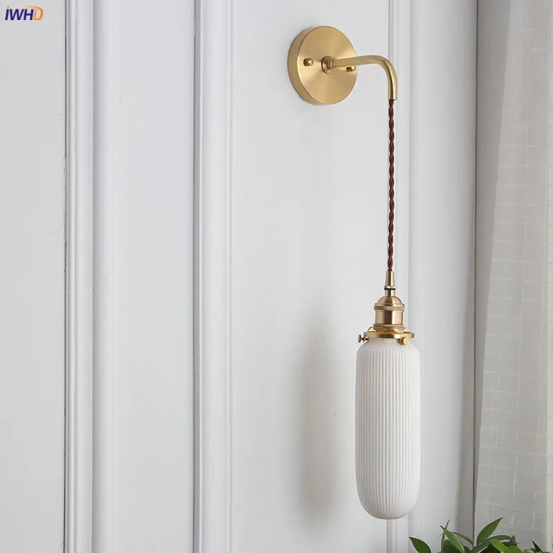 Nordic Ceramic Copper Wall Lamp Beside Living Room Bathroom Mirror Light Modern Japanese Style Wall Lights Fixtures LED