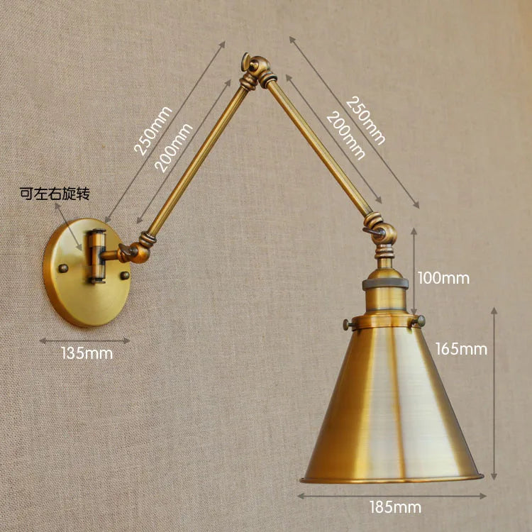 Copper Retro Loft Vintage Wall Lamp Adjustable Long Swing Arm Wall Light Industrial Wall Sconces Arandelas Lamparas De Pared