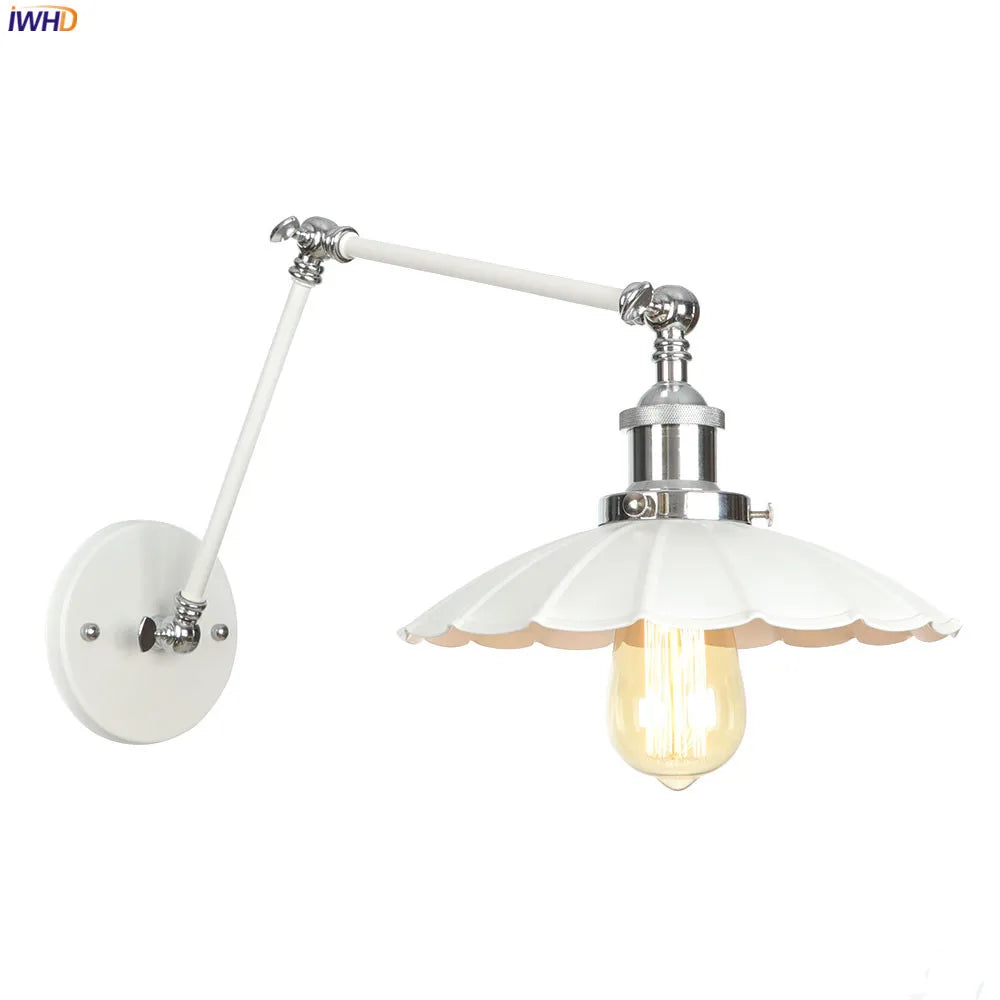 White Adjustable Swing long Arm Wall Light Fixtures Bedroom Living Room Retro Vintage Wall Lamp Loft Industrial Style