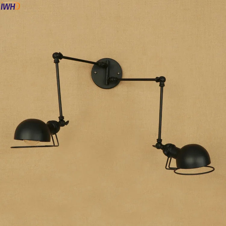 Black Long Swing Arm LED Wall Lamp Vintage 2 Heads Wandlamp Retro Stair Light Loft Industrial Edison Wall Sconce Luminaire