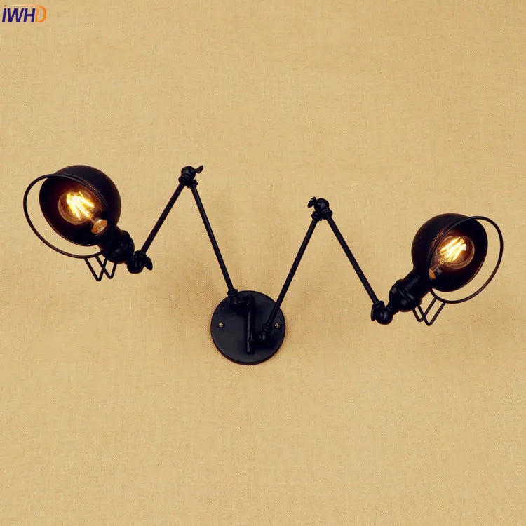 Black Long Swing Arm LED Wall Lamp Vintage 2 Heads Wandlamp Retro Stair Light Loft Industrial Edison Wall Sconce Luminaire