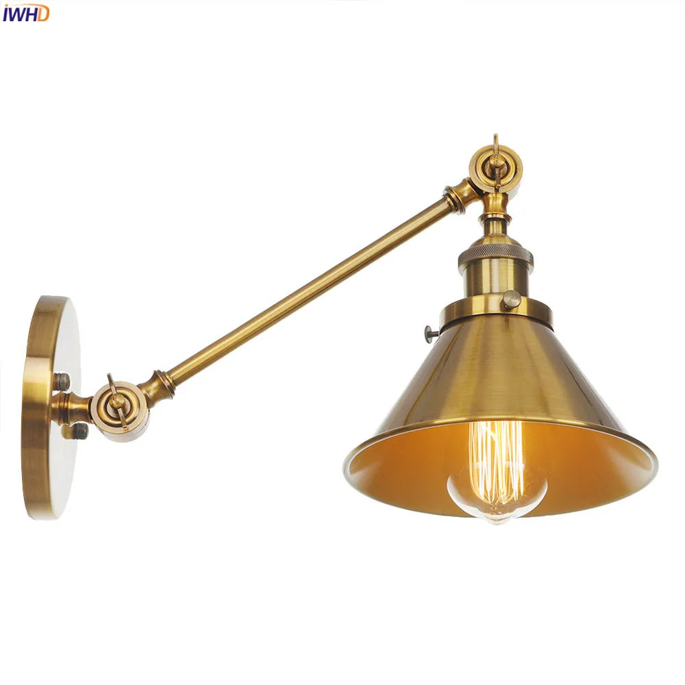 Antique Gold Long Arm Wall Lamp Vintage Bedroom Loft Industrial LED Wall Light Fixtures Applique Murale Luminaire Lighting