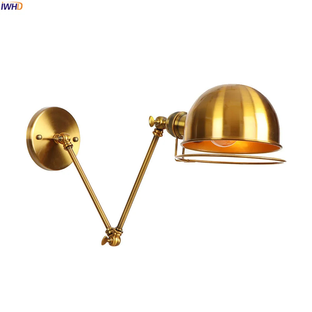 Adjustable Long Arm Gold Wall Lamp Bedroom Stair Mirror Light Loft Retro Wall Lights Fixtures LED Applique Murale Luminaire