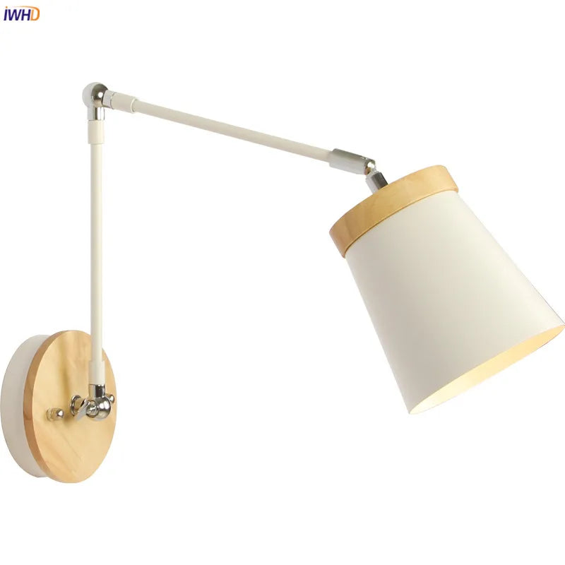 Wooden White Modern LED Wall Lamp Beside Living Room Bedroom Swing Long Arm Wall Lights Fixtures Home Lighting Sconce