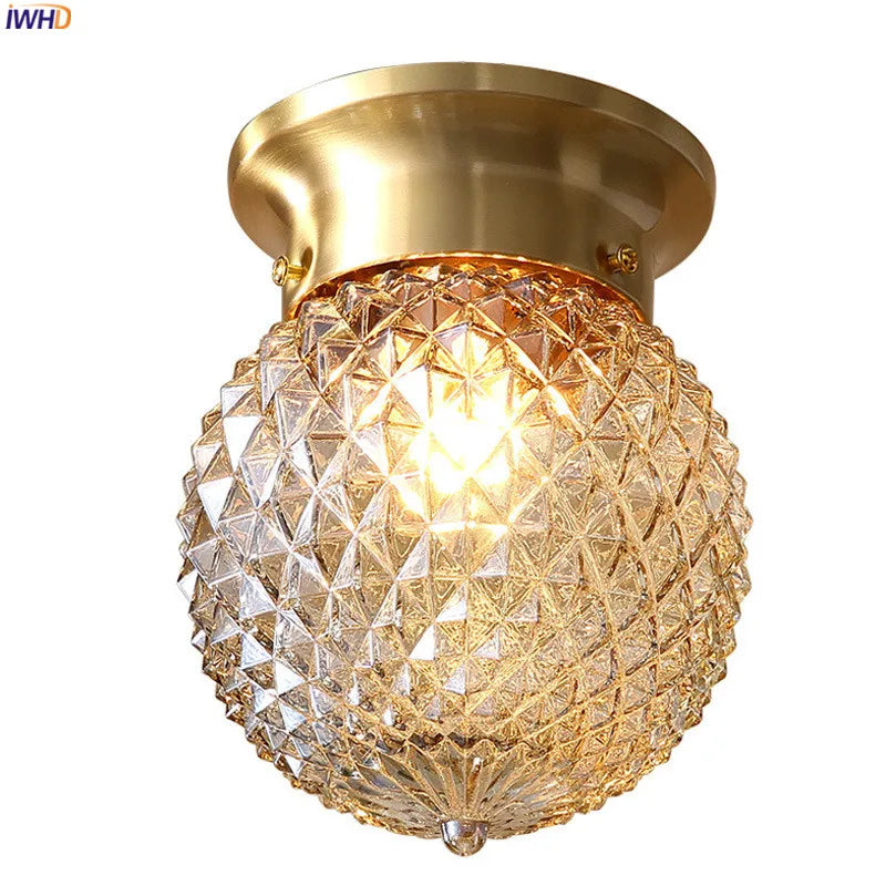 Copper Ceiling Lamp Kitchen Hallway Balcony Porch Glass Ball Modern Vintage LED Ceiling Light Plafonnier Luminaria