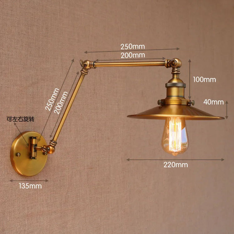 Copper Adjustable Long Swing Arm Wall Lamp Vintage Wandlamp Edison Loft Style Industrial Wall Sconce Applique Murale Luminaire