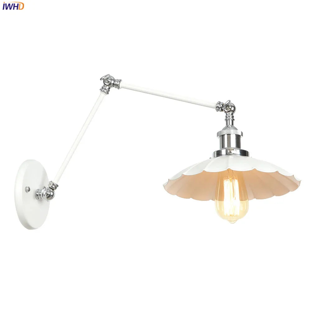 White Adjustable Swing long Arm Wall Light Fixtures Bedroom Living Room Retro Vintage Wall Lamp Loft Industrial Style