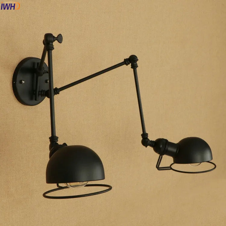 Black Long Swing Arm LED Wall Lamp Vintage 2 Heads Wandlamp Retro Stair Light Loft Industrial Edison Wall Sconce Luminaire