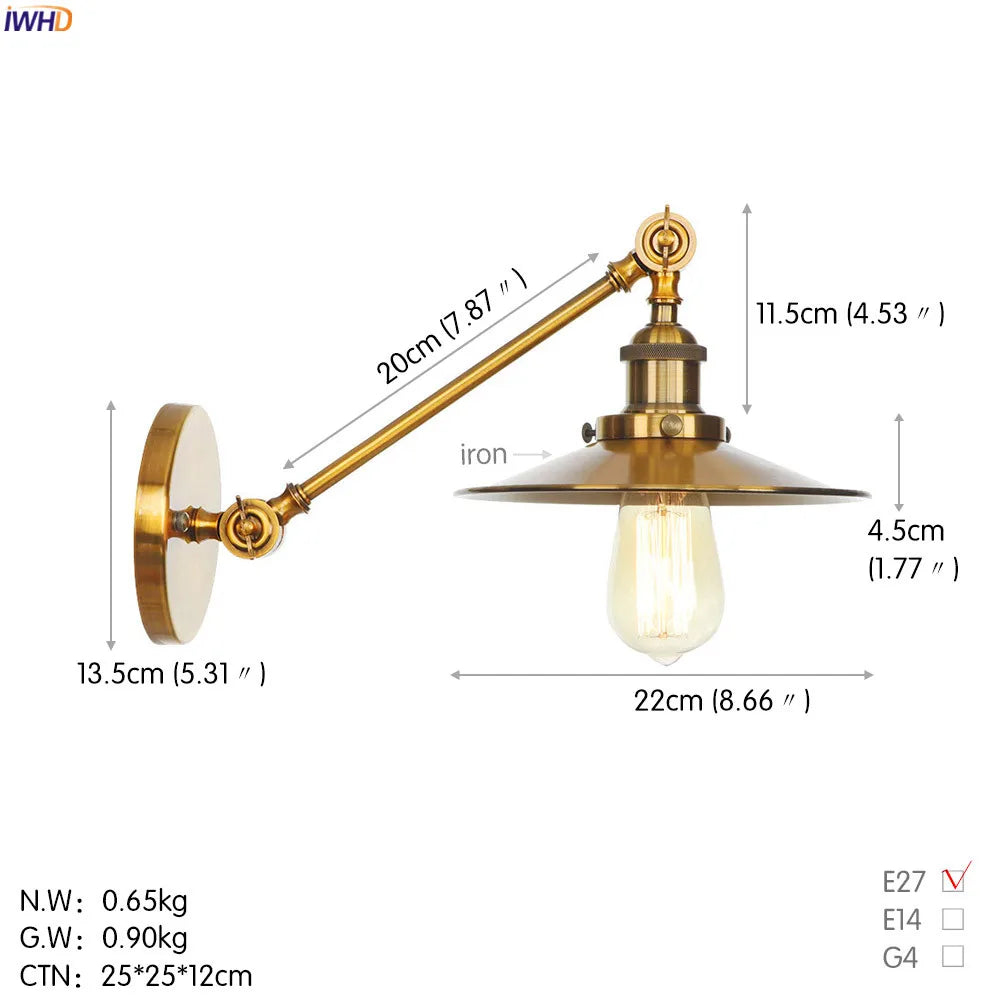 Wandlamp Loft Industrial Retro Wall Lights Fixtures Stair Porch Gold Swing Long Arm Wall Lamp Sconce Vintage Apliques Pared