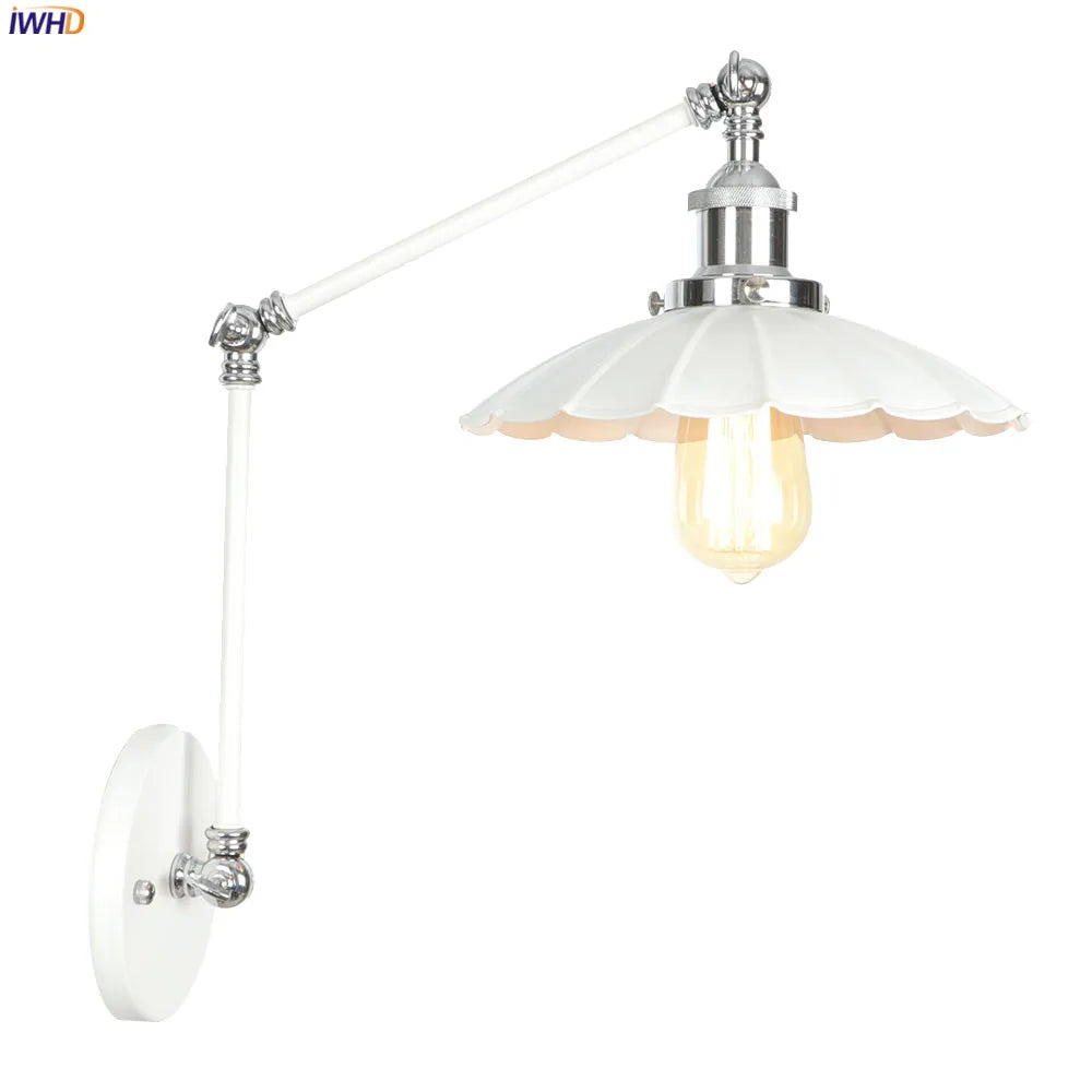 White Adjustable Swing long Arm Wall Light Fixtures Bedroom Living Room Retro Vintage Wall Lamp Loft Industrial Style