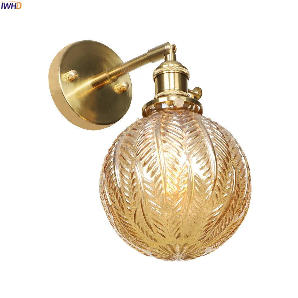 Japanese Nordic Copper Wall Lamp Switch Bedroom Bathroom Mirror Stair Modern Glass Ball Wall Light Sconce Applique Murale