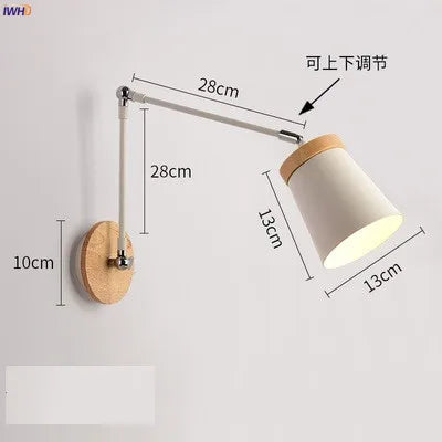 Wooden Nordic Modern LED Wall Light Fixtures Living Room Bathroom Swing Long Arm Wall Lamp Beside Wandlamp Aplique De Pared