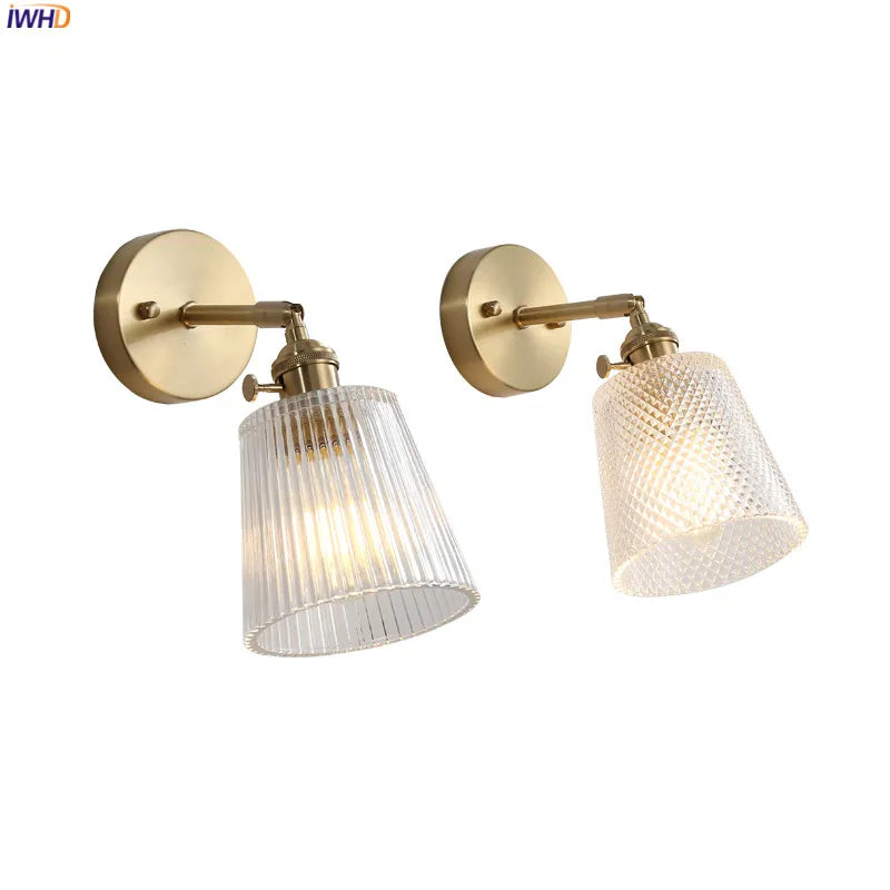 Janpan Copper Glass LED Wall Light Fixtures Bedroom Bathroom Mirror Retro Vintage Wall Lamp Sconce Wandlamp Applique Murale