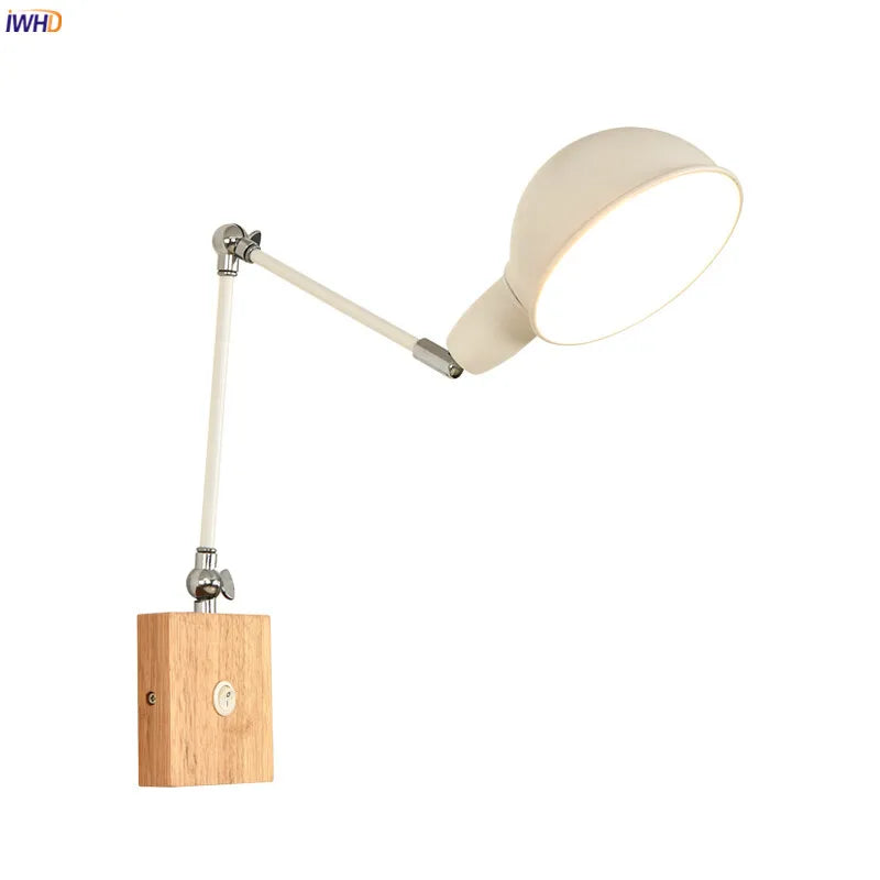 Wooden Nordic Modern LED Wall Light Fixtures Living Room Bathroom Swing Long Arm Wall Lamp Beside Wandlamp Aplique De Pared