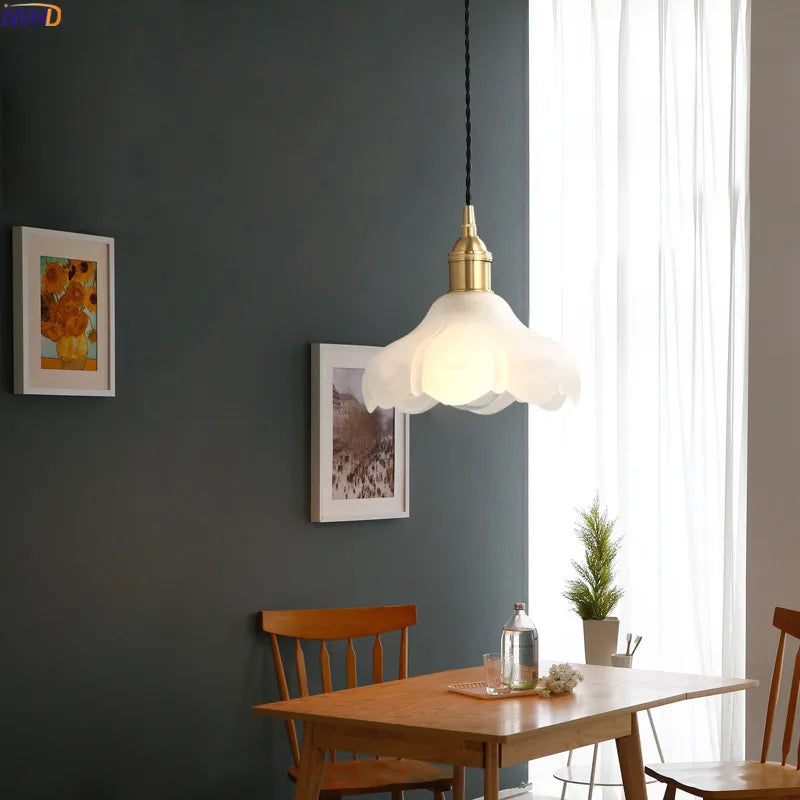 Nordic Copper LED Pendant Light Fixtures Dinning Living Room Hanging Lights White Glass Vintage Pendant Lamps Hanglampen