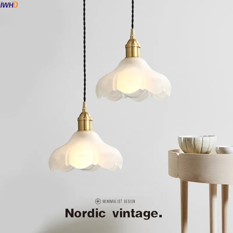 Nordic Copper LED Pendant Light Fixtures Dinning Living Room Hanging Lights White Glass Vintage Pendant Lamps Hanglampen