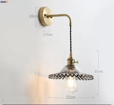 Nordic Copper Glass LED Wall Light Fixtures Switch Bedroom Bathroom Mirror Loft Vintage Wall Lamp Edison Wandlamp Lighting