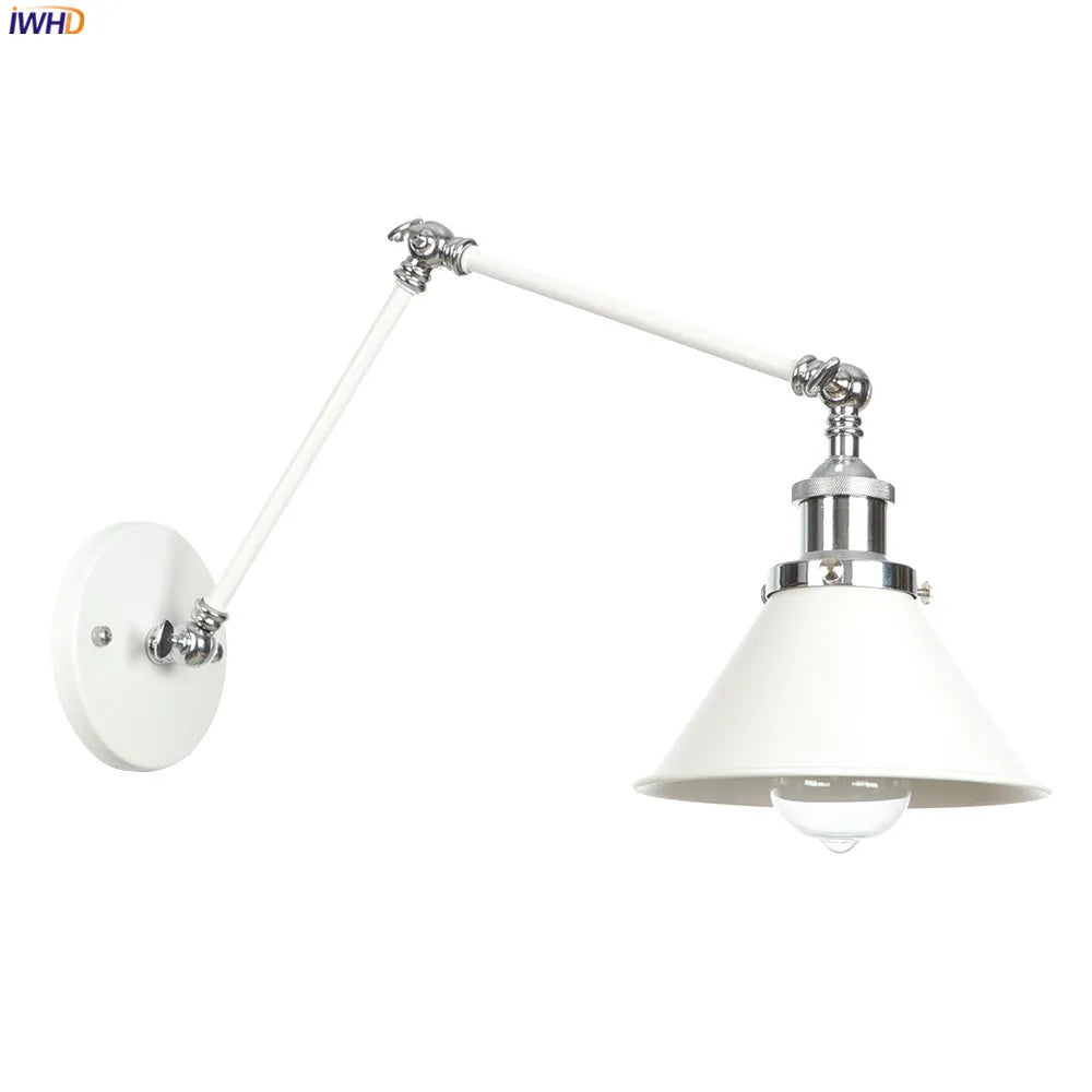 White Long Arm Vintage Wall Lamp Beside Bedroom Living Room Edison Loft Industrial Style Retro Wall Lights Fixtures LED