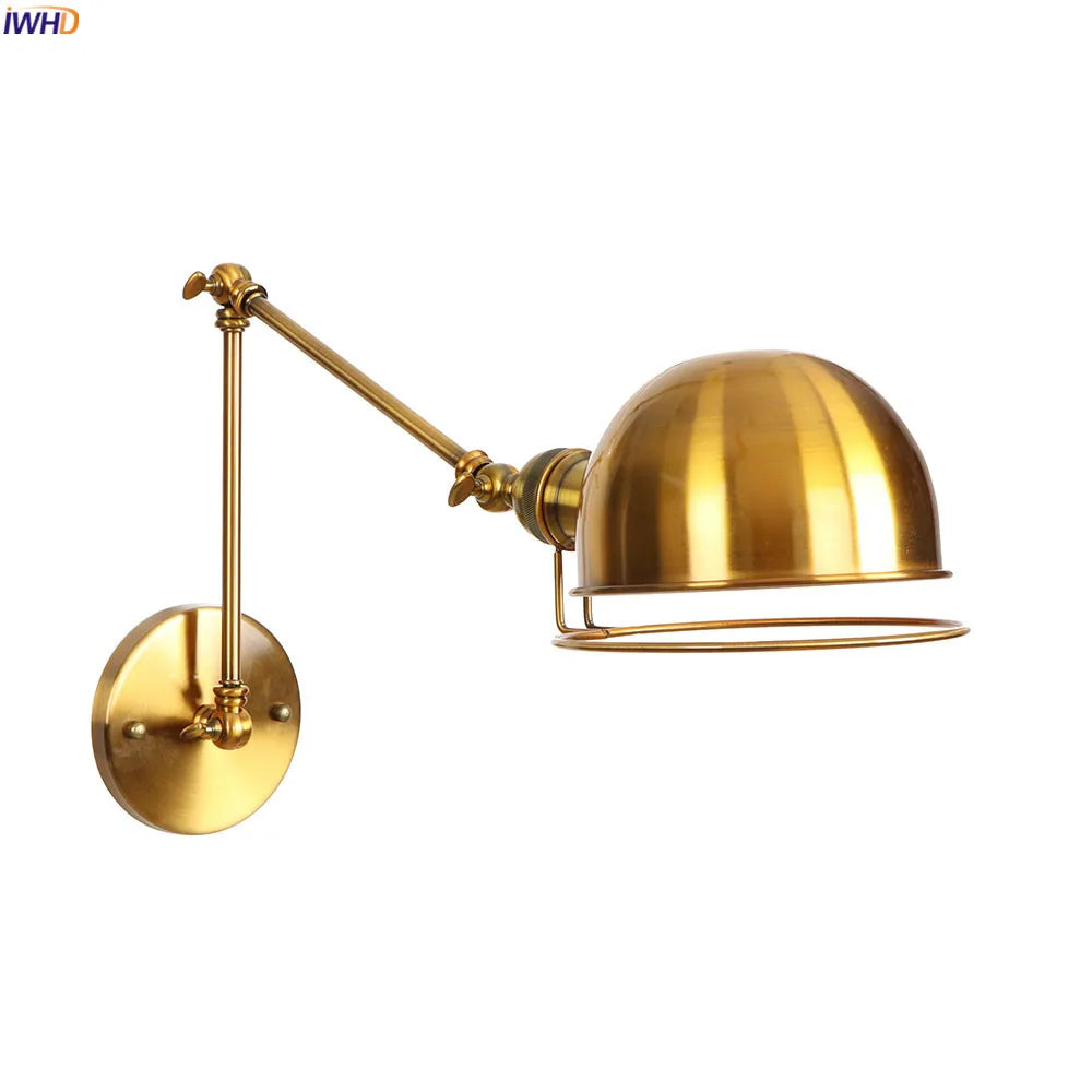 Adjustable Long Arm Gold Wall Lamp Bedroom Stair Mirror Light Loft Retro Wall Lights Fixtures LED Applique Murale Luminaire