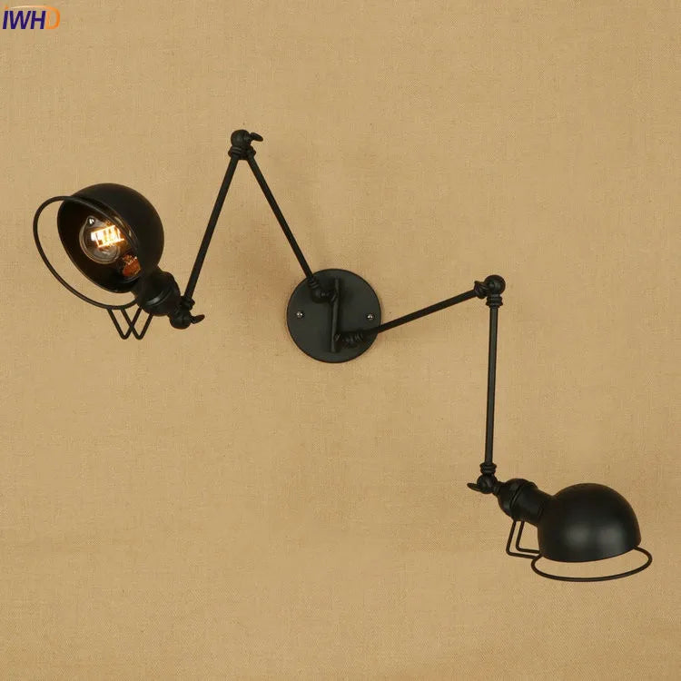 Black Long Swing Arm LED Wall Lamp Vintage 2 Heads Wandlamp Retro Stair Light Loft Industrial Edison Wall Sconce Luminaire