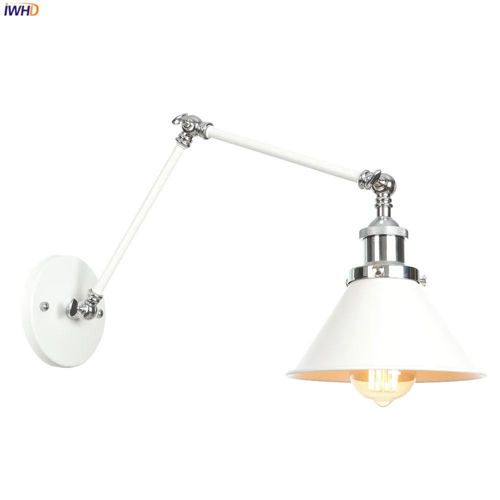 White Long Arm Vintage Wall Lamp Beside Bedroom Living Room Edison Loft Industrial Style Retro Wall Lights Fixtures LED