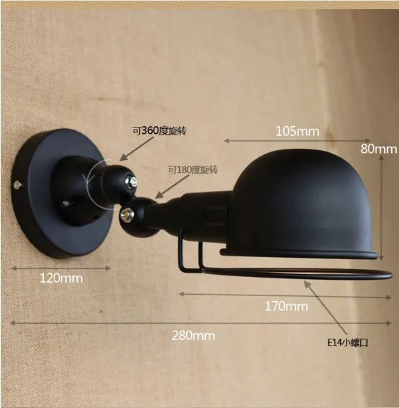 Black Iron Wrount Vintage Wall Light In Style Loft Industrial Wall Lamp Sconce Arandela Wandlamp