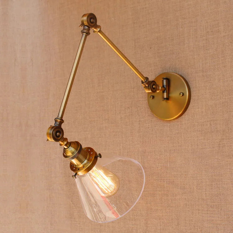 Glass Ball Antique Brass Loft Industrial Retro Vintage Wall Lamp Swing Long Arm Light Wall Sconce Luminaire Apliques Pared