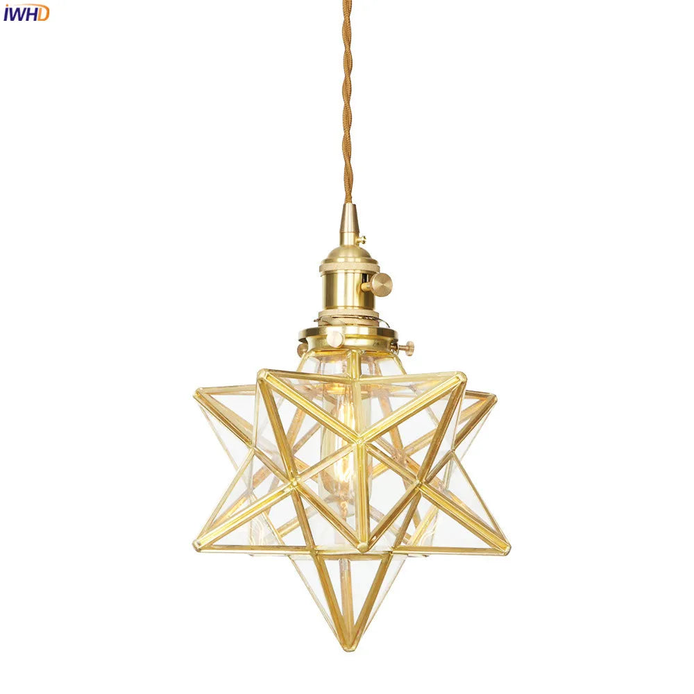 American Country LED Pendant Lamp Dinning Living Room Light Nordic Style Star Copper Glass Pendant Lights Fixtures Hanglamp