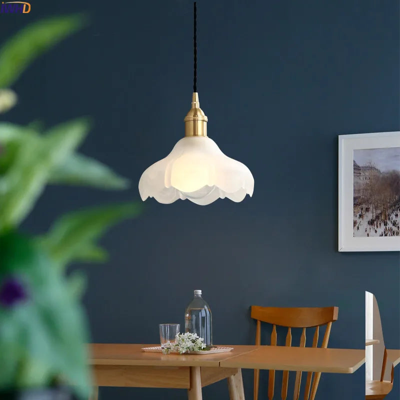 Nordic Copper LED Pendant Light Fixtures Dinning Living Room Hanging Lights White Glass Vintage Pendant Lamps Hanglampen