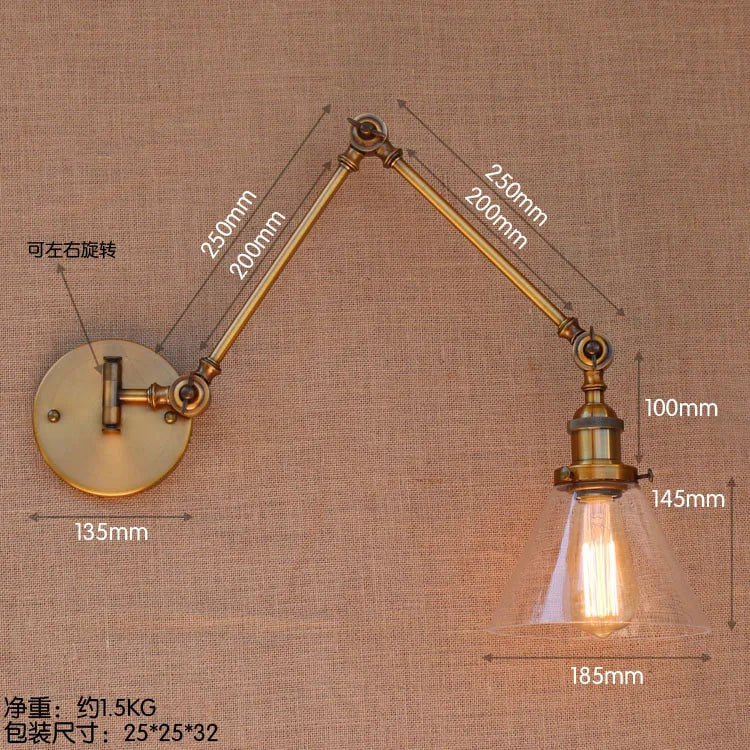 Brass Glass Ball Vintage Wall Lights Fixtures Edison Swing Long Arm Wall Light Loft Industrial Wall Lamp Wandlamp Lamparas Pared