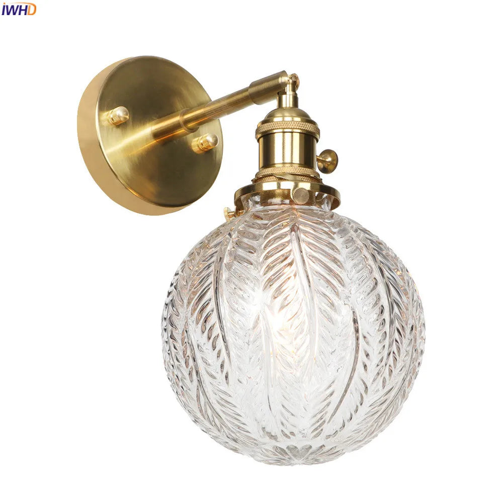 Glass Ball Retro LED Wall Lights Switch Porch Stair Bathroom Mirror Light Loft Decor Vintage Copper Wall Lamp Sconce Murale