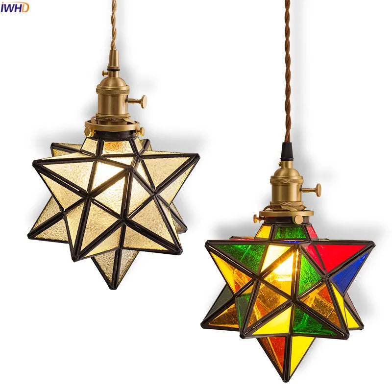 Nordic Colorful Star LED Pendant Lamp Bar Dinning Living Room Light Europe Vintage Lamp Glass Pendant Lights Fixtures