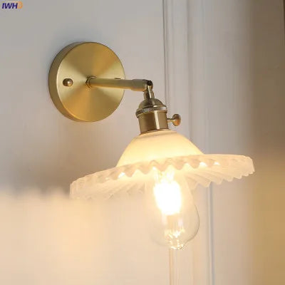 Janpan Copper Glass LED Wall Light Fixtures Bedroom Bathroom Mirror Retro Vintage Wall Lamp Sconce Wandlamp Applique Murale