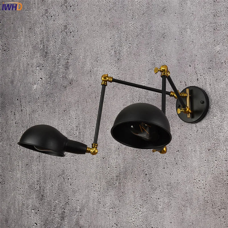 Adjustable Vintage Wall Light Fixtures 2 Heads Antique Retro Loft Industrial Swing Arm Wall Light Edison Sconce Luminaire