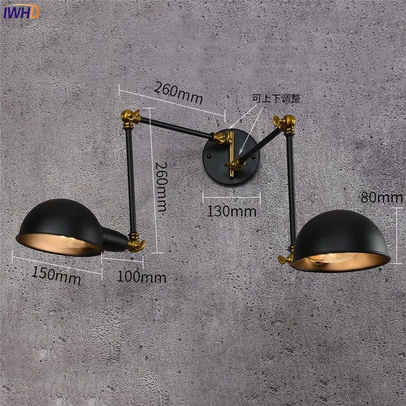 Adjustable Vintage Wall Light Fixtures 2 Heads Antique Retro Loft Industrial Swing Arm Wall Light Edison Sconce Luminaire