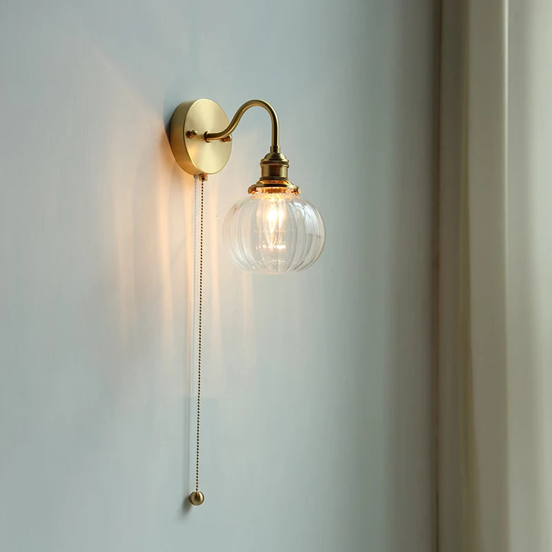 Bule Glass Ball LED Wall Lamp Beside Pull Chain Switch Home Lighting Bthroom Mirror Stair Light Nordic Modern Wandlamp