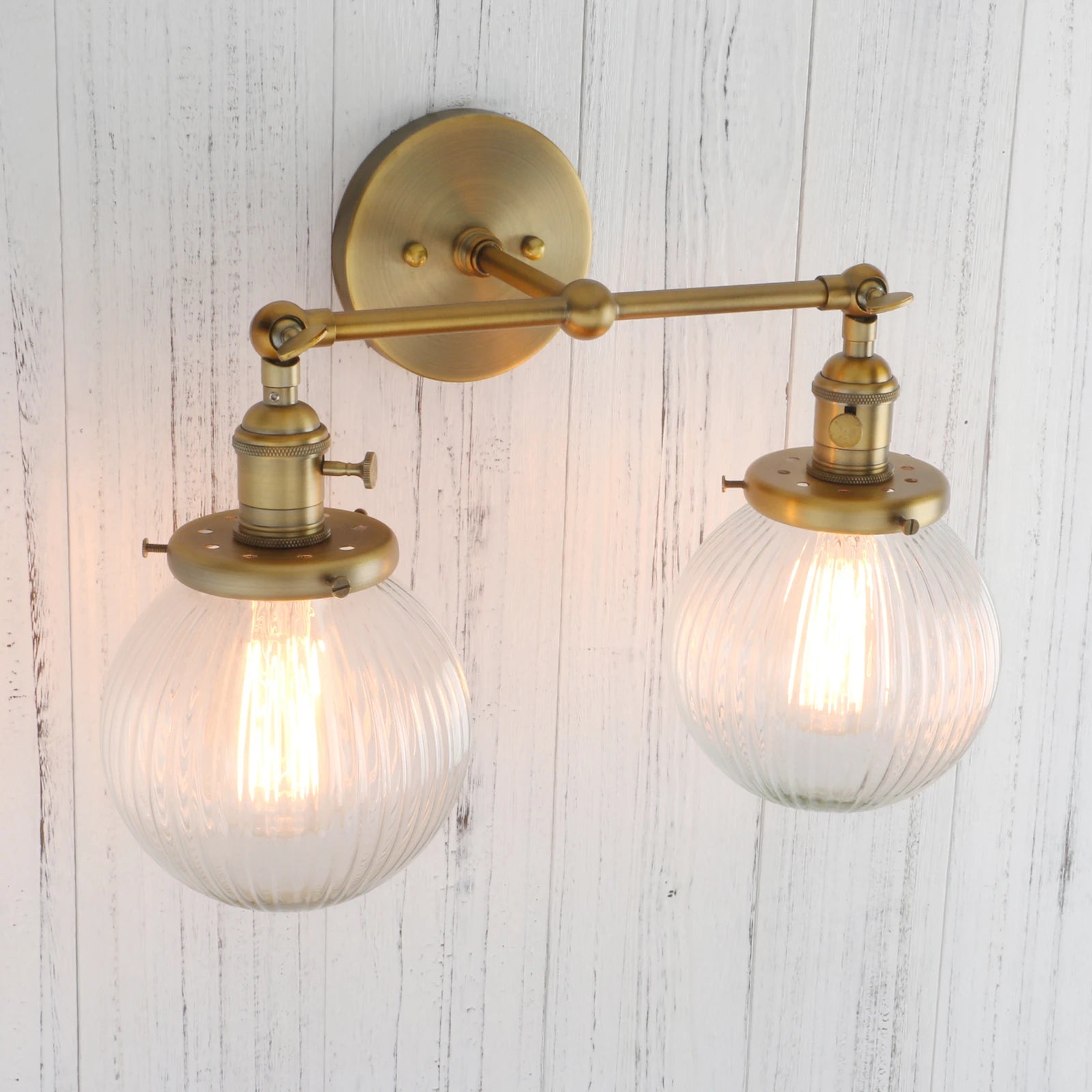 Vintage  with Globe Glass Shade 2 Lights Wall Sconces Double Head Wall Lights with Switch Retro Style Rustic Wall Lamps