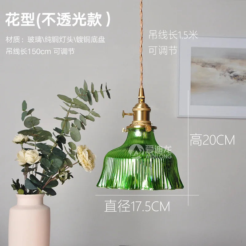 Nordic Green Glass Hanging Lamp Copper Switch Bedroom Bar Coffe Modern LED Pendant Light Fixtures Hanglamp Home Lighting