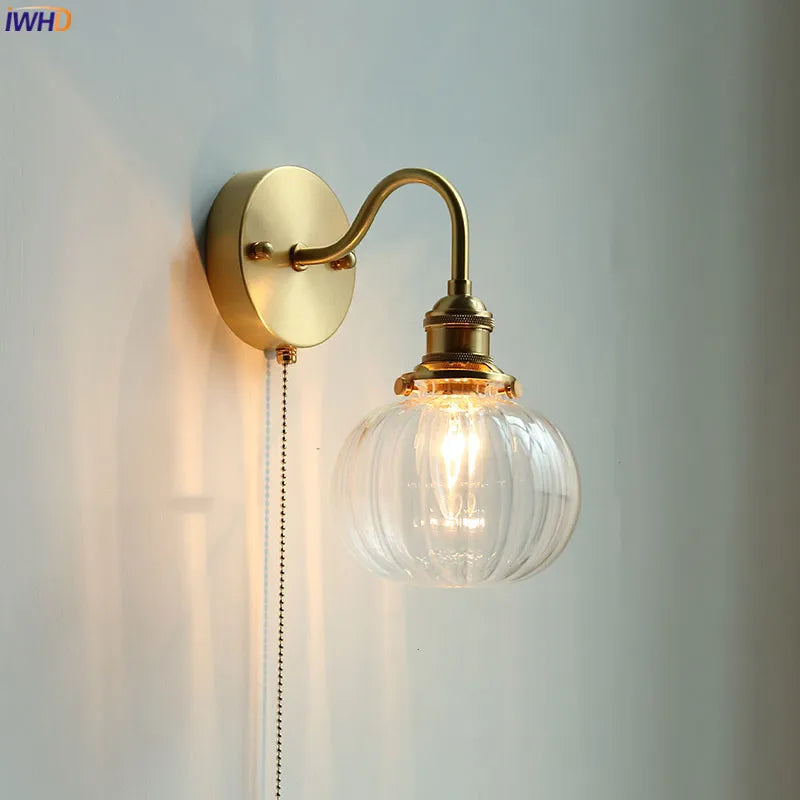 Nordic LED Bathroom Mirror Light Fixture Pull Chain Switch Home Lighting Copper Glass Nodern Wall Lamp Sconce Lampara Pared