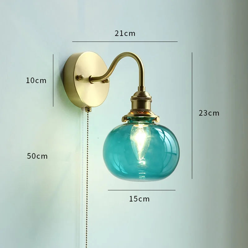 Bule Glass Ball LED Wall Lamp Beside Pull Chain Switch Home Lighting Bthroom Mirror Stair Light Nordic Modern Wandlamp