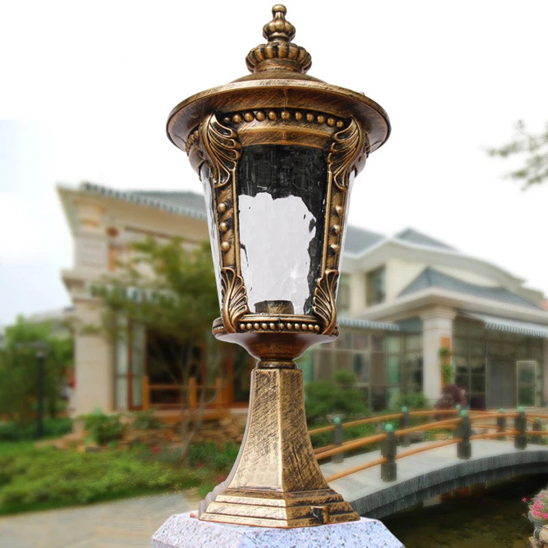 Thickened Die-Cast Aluminum E27 Column Head Lamp With Water Corrugated Glass Lampshade, Pillar Lamp/Courtyard Lamp