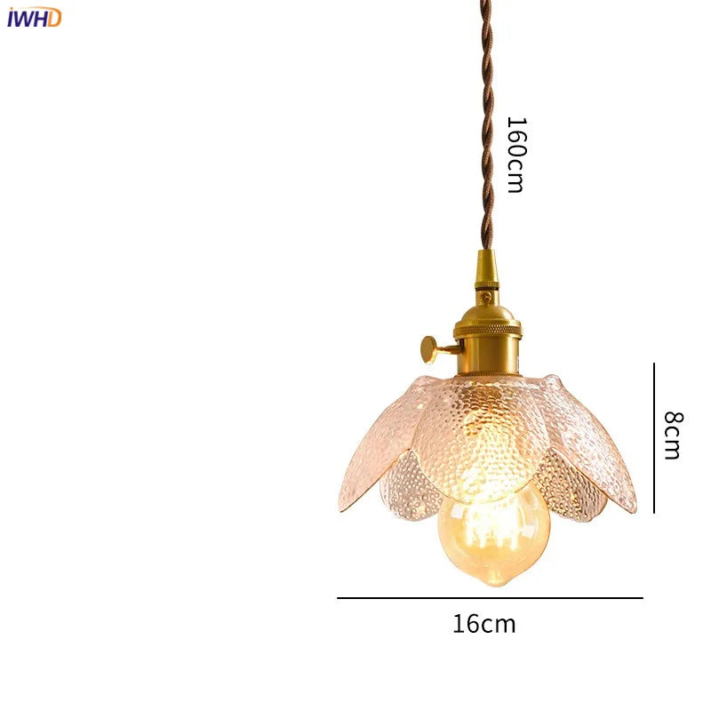 Nordic Style Flower Glass Pendant Lamp Bedrom Restaurant Bar Japanese Copper Vintage Industrial Pendant Lighting Fixtures