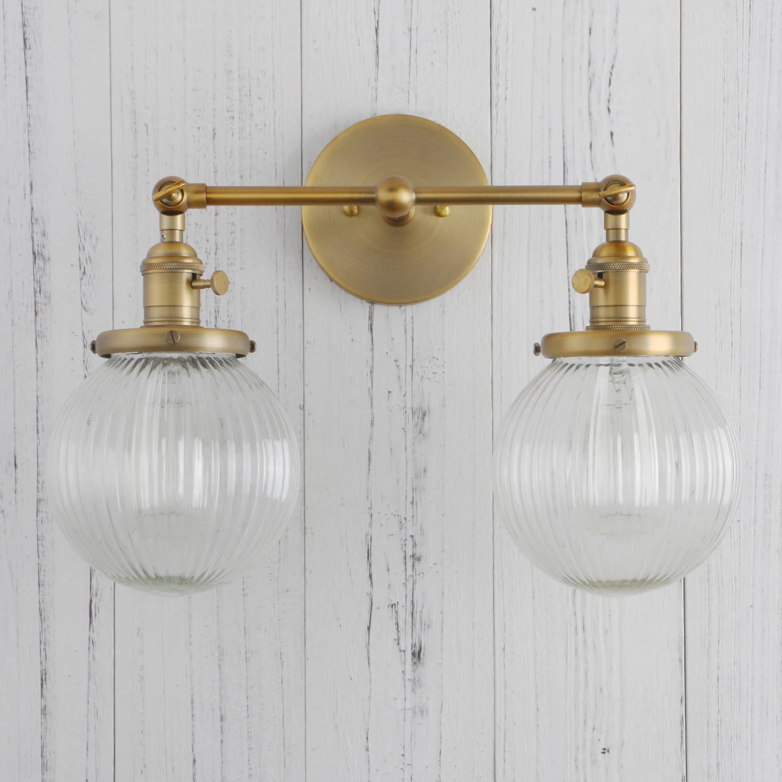 Vintage  with Globe Glass Shade 2 Lights Wall Sconces Double Head Wall Lights with Switch Retro Style Rustic Wall Lamps